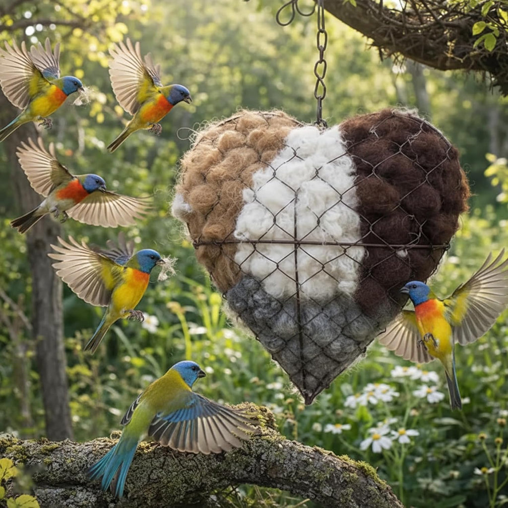 Handmade Alpaca Fiber Bird Nesting Heart, Birds Nests Material Holder, Winter Tree Shelter for Wild Bird, Hummingbird Houses Nest Boxes Gifts for outside Garden Art Birdhouse, Birds Lovers